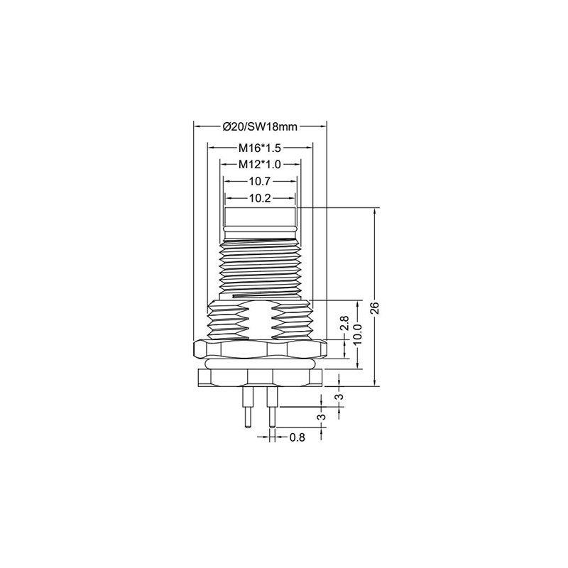 Push-pull m12 4pins A code male straight front panel mount connector M16 thread,unshielded,insert,brass with nickel plated shell